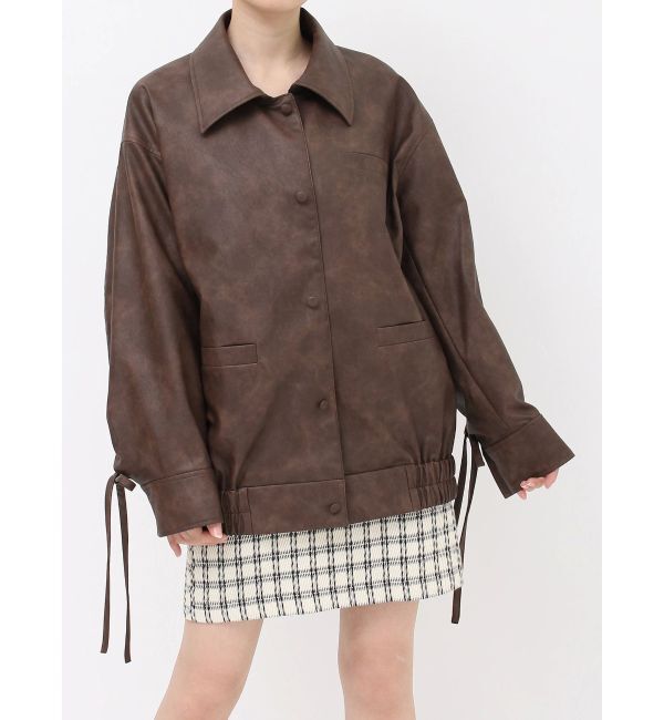 dazzlin「【SETUP】カフスリボンフェイクレザージャケット※セットアップ対応」|ブルゾン・スタジャン|ブラウン