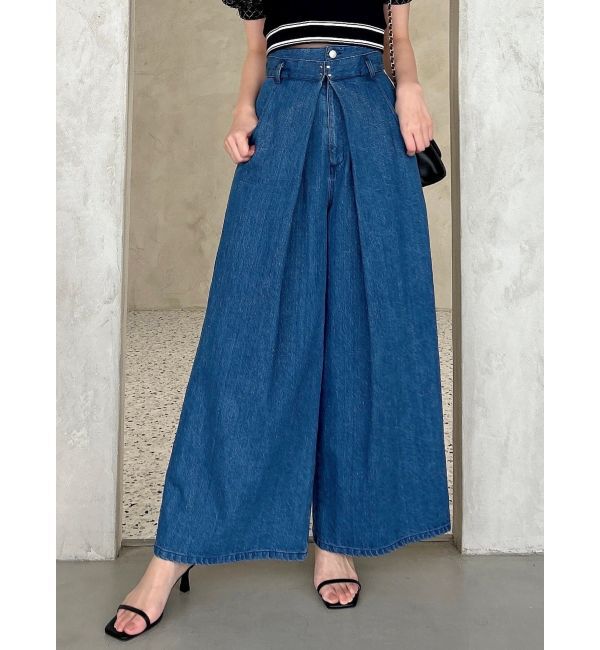 dazzlin「センターパーツホックワイドパンツ」|デニム|インディゴ