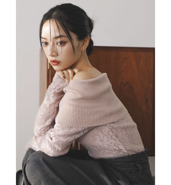 dazzlin「レースレイヤードリブニットトップス」|ニット・セーター|