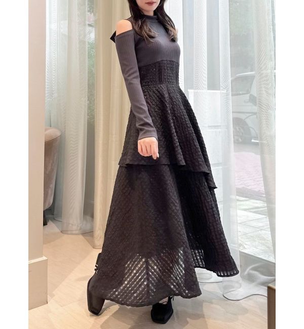 dazzlin「バックリボンティアードコンビワンピース」|ワンピース|ブラック