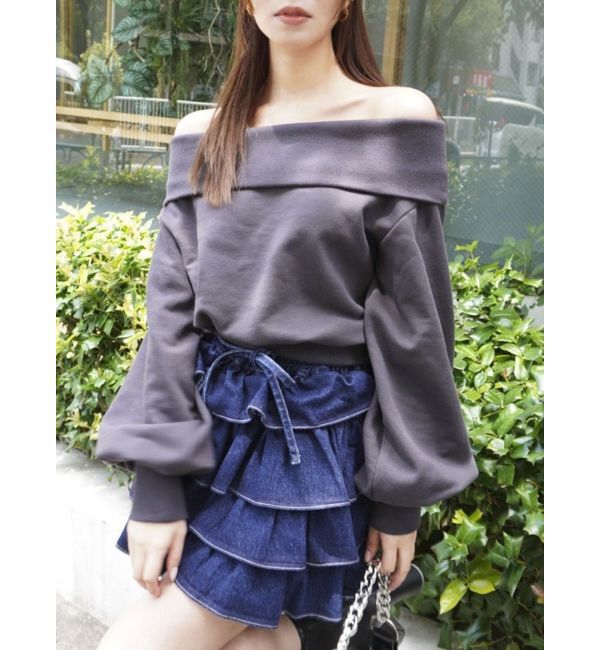 dazzlin「デコルテオープンスウェットトップス」|Tシャツ・カットソー|チャコールグレー