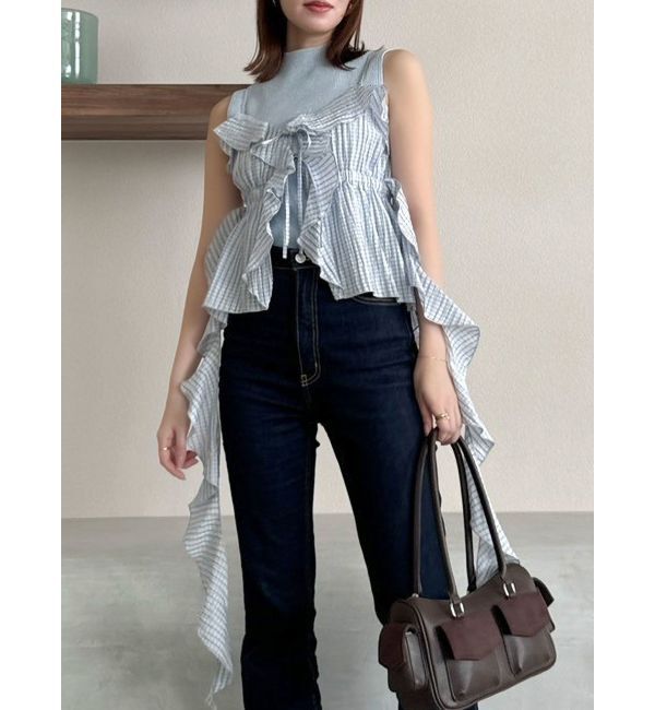 dazzlin「2WAYフルイドペプラムビスチェ」|キャミソール|ブルー