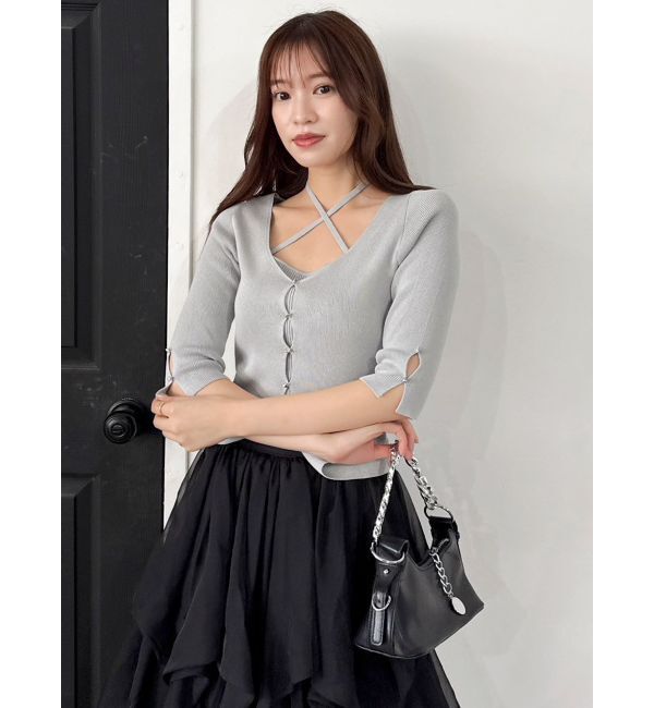 dazzlin「ハーフスリーブレイヤードカーデトップス」|ニット・セーター|