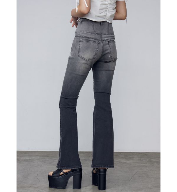 EMODA「カットアウトハイウエストフレアパギンス」|デニム|