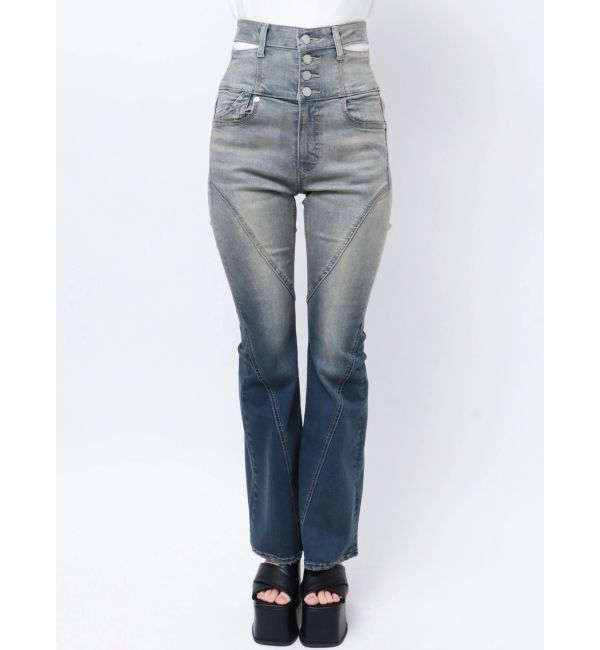 EMODA「カットアウトハイウエストフレアパギンス」|デニム|