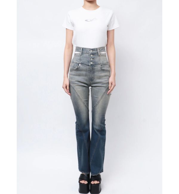 EMODA「カットアウトハイウエストフレアパギンス」|デニム|