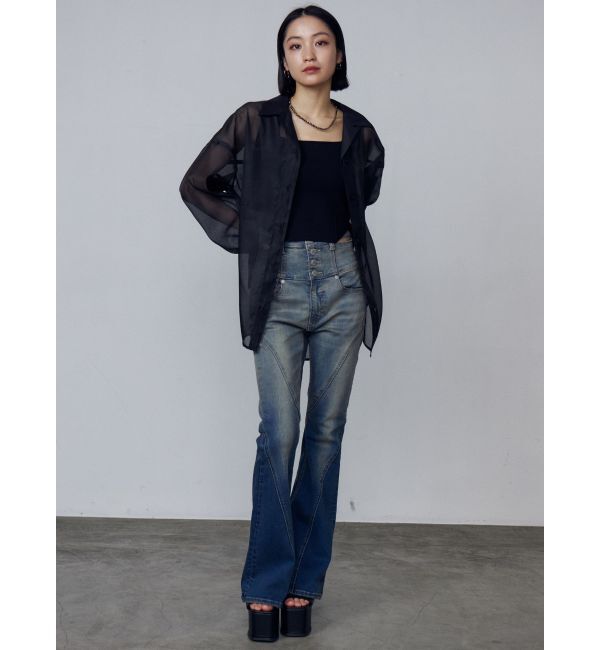 EMODA「カットアウトハイウエストフレアパギンス」|デニム|