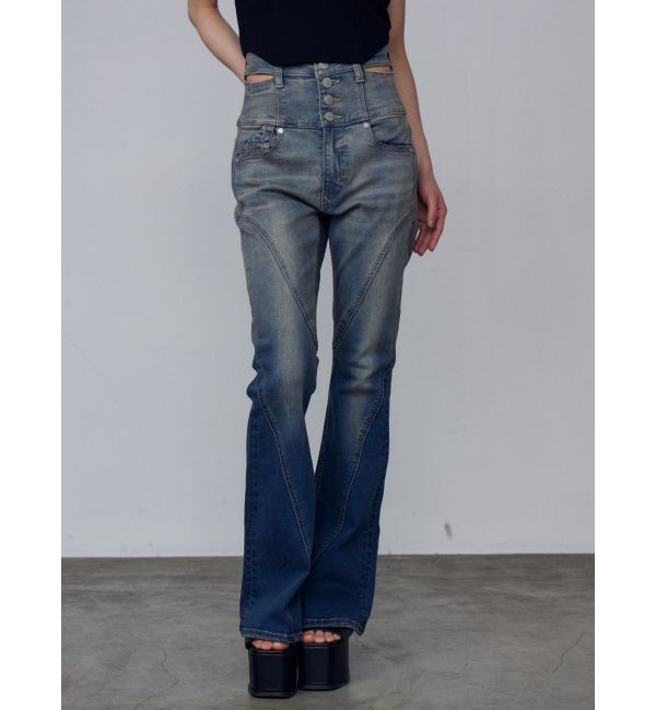 EMODA「カットアウトハイウエストフレアパギンス」|デニム|