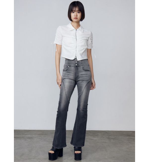 EMODA「カットアウトハイウエストフレアパギンス」|デニム|