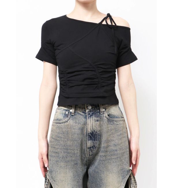 EMODA「アシンメトリーギャザーレイヤートップ」|Tシャツ・カットソー|