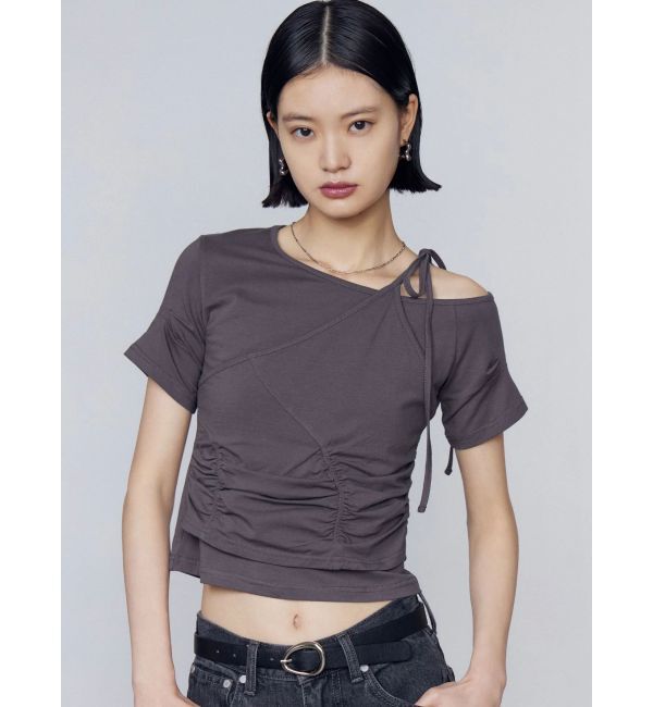 EMODA「アシンメトリーギャザーレイヤートップ」|Tシャツ・カットソー|