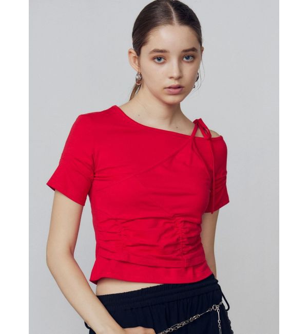 EMODA「アシンメトリーギャザーレイヤートップ」|Tシャツ・カットソー|レッド