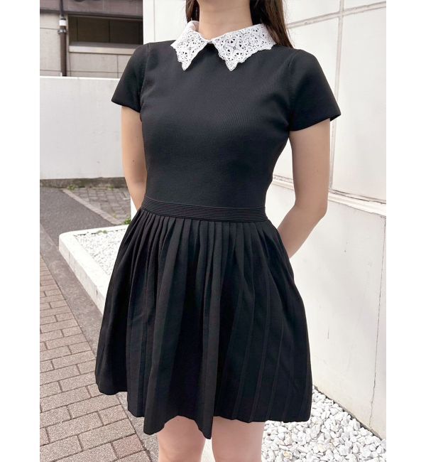 MERCURYDUO「襟付きミニニットワンピース」|ワンピース|ブラック