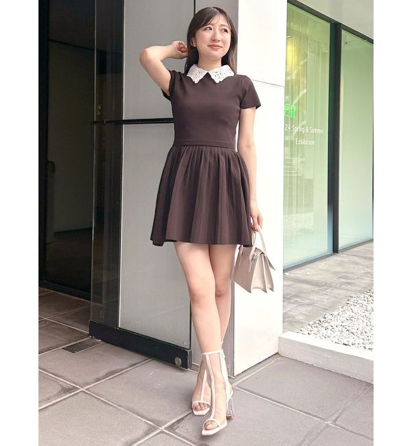 MERCURYDUO「襟付きミニニットワンピース」|ワンピース|