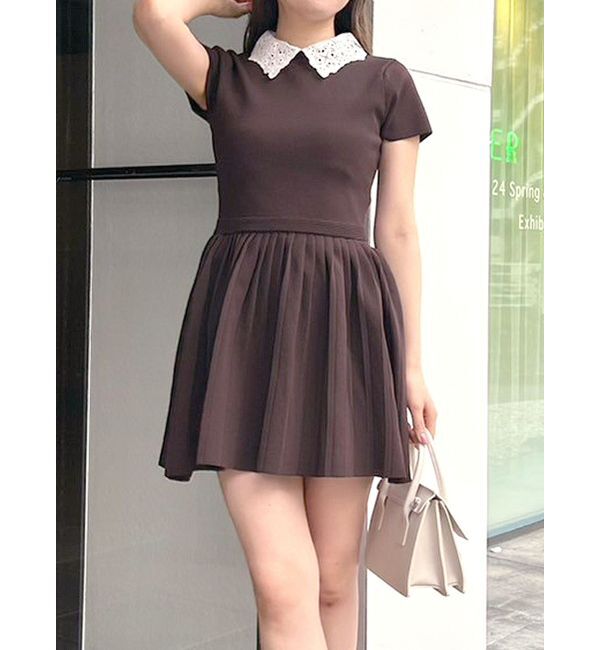 MERCURYDUO「襟付きミニニットワンピース」|ワンピース|ダークブラウン