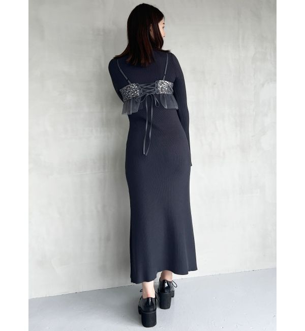 MERCURYDUO「スパンコールビスチェセットニットワンピース」|ワンピース|