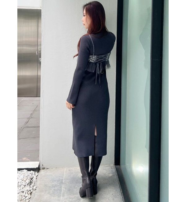 MERCURYDUO「スパンコールビスチェセットニットワンピース」|ワンピース|