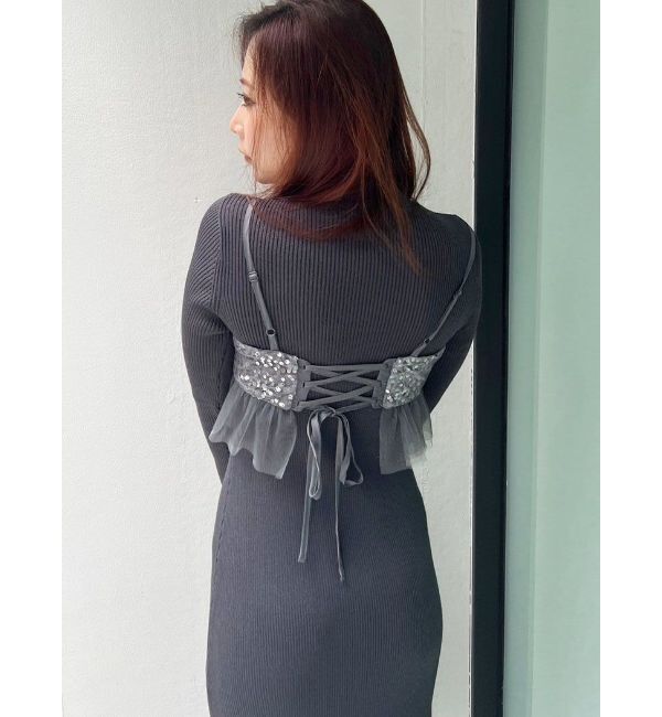 MERCURYDUO「スパンコールビスチェセットニットワンピース」|ワンピース|