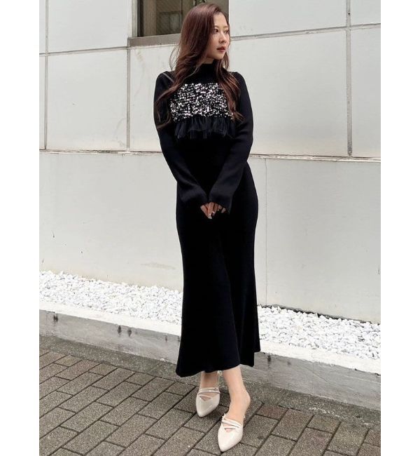 MERCURYDUO「スパンコールビスチェセットニットワンピース」|ワンピース|