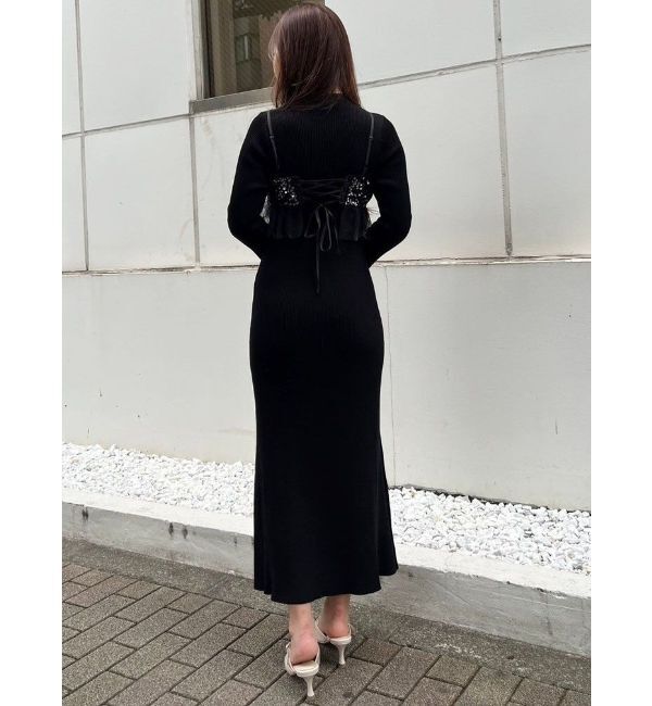 MERCURYDUO「スパンコールビスチェセットニットワンピース」|ワンピース|