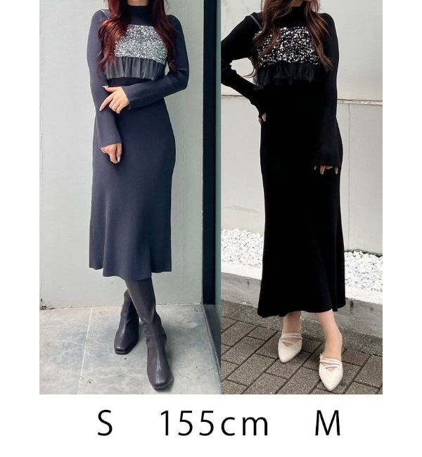 MERCURYDUO「スパンコールビスチェセットニットワンピース」|ワンピース|