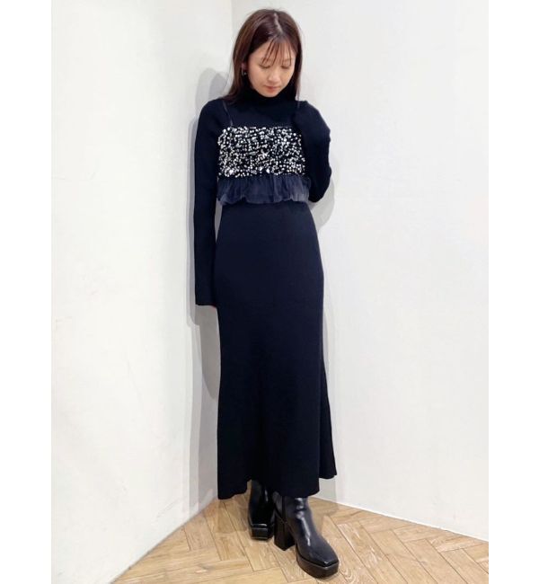 MERCURYDUO「スパンコールビスチェセットニットワンピース」|ワンピース|