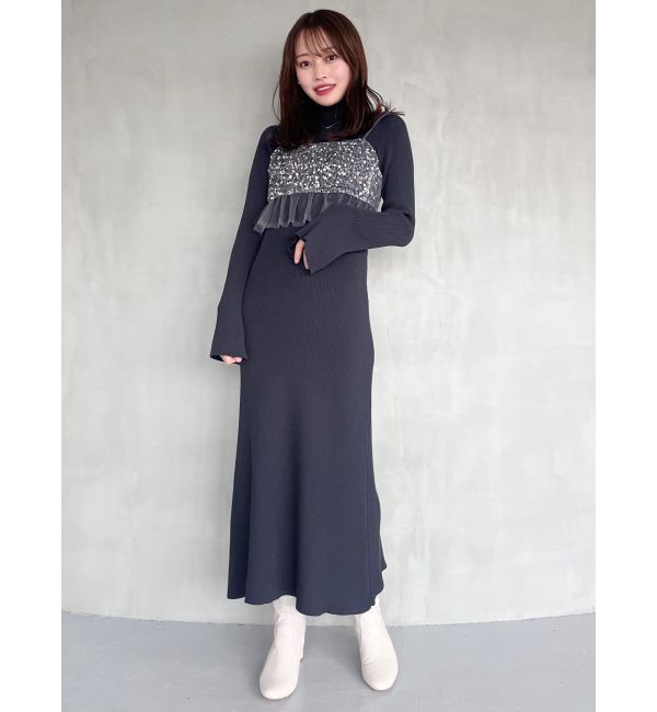 MERCURYDUO「スパンコールビスチェセットニットワンピース」|ワンピース|