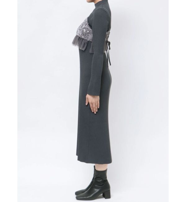 MERCURYDUO「スパンコールビスチェセットニットワンピース」|ワンピース|