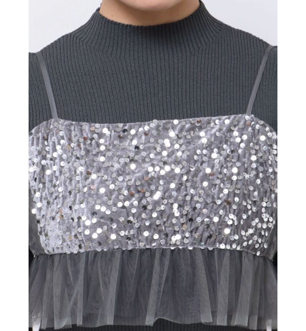 MERCURYDUO「スパンコールビスチェセットニットワンピース」|ワンピース|