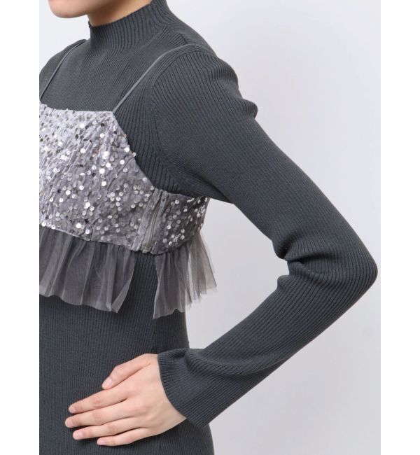 MERCURYDUO「スパンコールビスチェセットニットワンピース」|ワンピース|