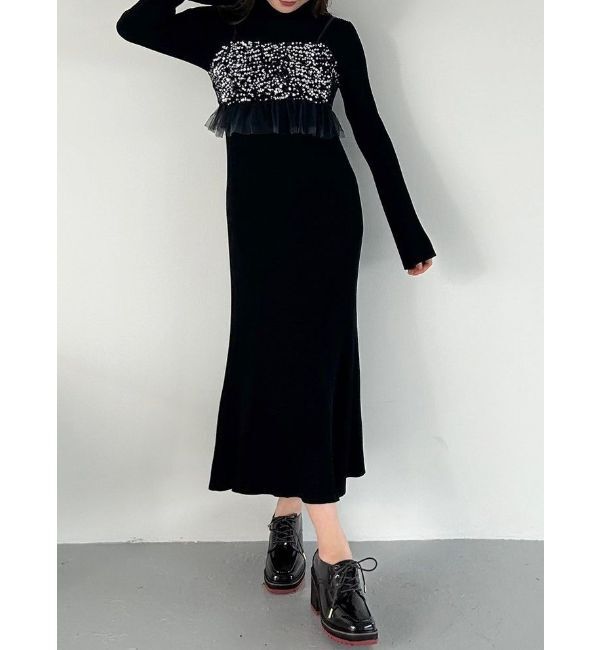 MERCURYDUO「スパンコールビスチェセットニットワンピース」|ワンピース|