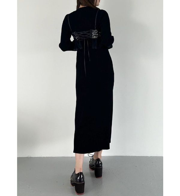 MERCURYDUO「スパンコールビスチェセットニットワンピース」|ワンピース|