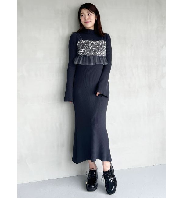 MERCURYDUO「スパンコールビスチェセットニットワンピース」|ワンピース|
