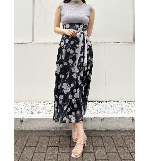 MERCURYDUO「シアーノースリニット花柄ドッキングワンピース」|ワンピース|