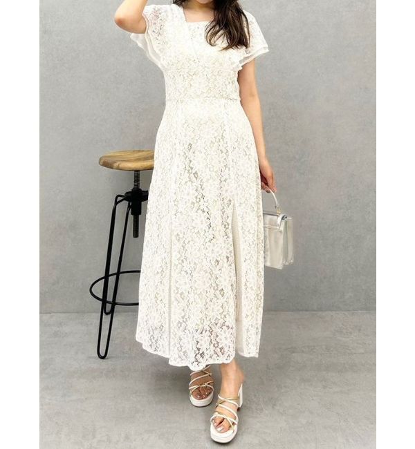 MERCURYDUO「異素材切替ラッフルレースワンピース」|ワンピース|オフホワイト