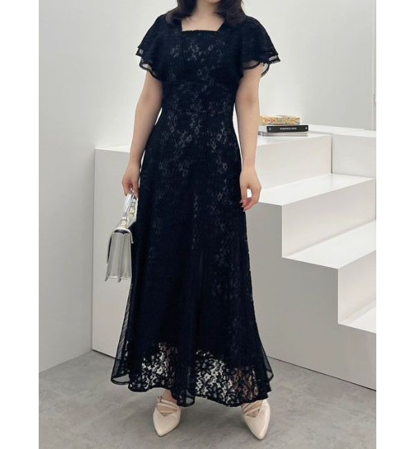 MERCURYDUO「異素材切替ラッフルレースワンピース」|ワンピース|ブラック