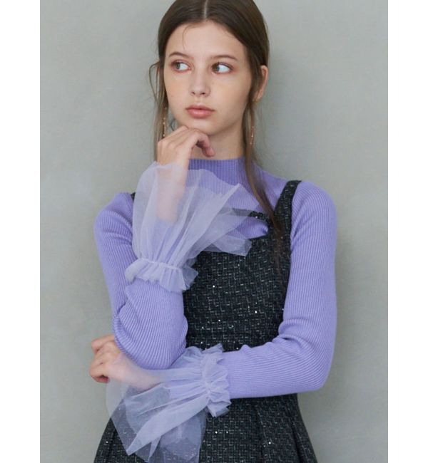 MERCURYDUO「異素材フレアスリーブニット」|ニット・セーター|