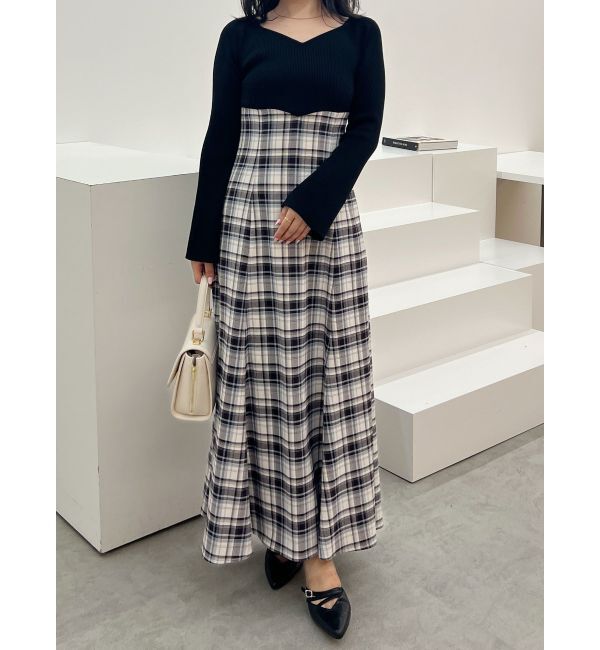 MERCURYDUO「ドッキングチェックワンピース」|ワンピース|