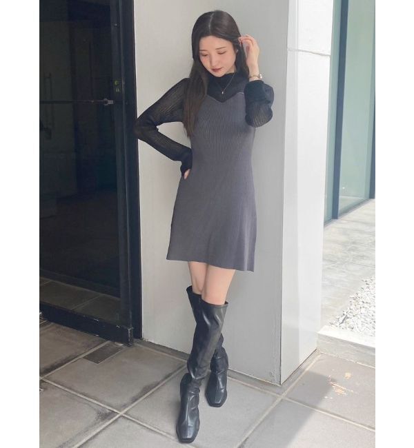 MERCURYDUO「レイヤード風ドッキングミドルニットワンピース」|ワンピース|