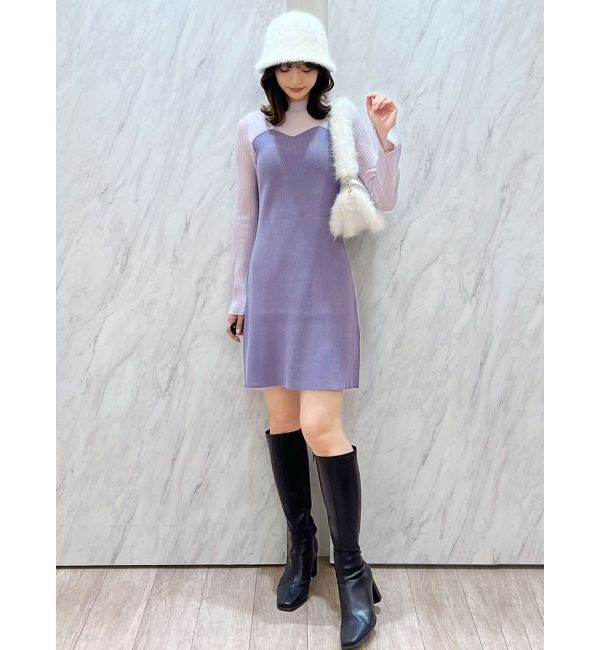 MERCURYDUO「レイヤード風ドッキングミドルニットワンピース」|ワンピース|
