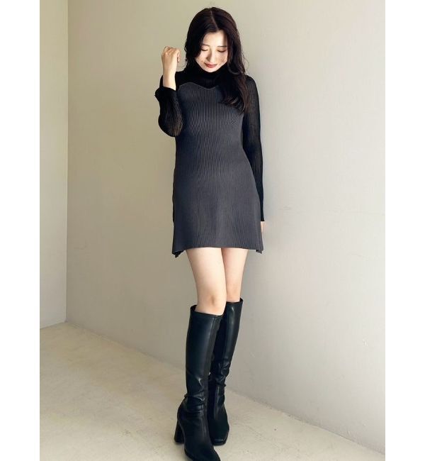 MERCURYDUO「レイヤード風ドッキングミドルニットワンピース」|ワンピース|