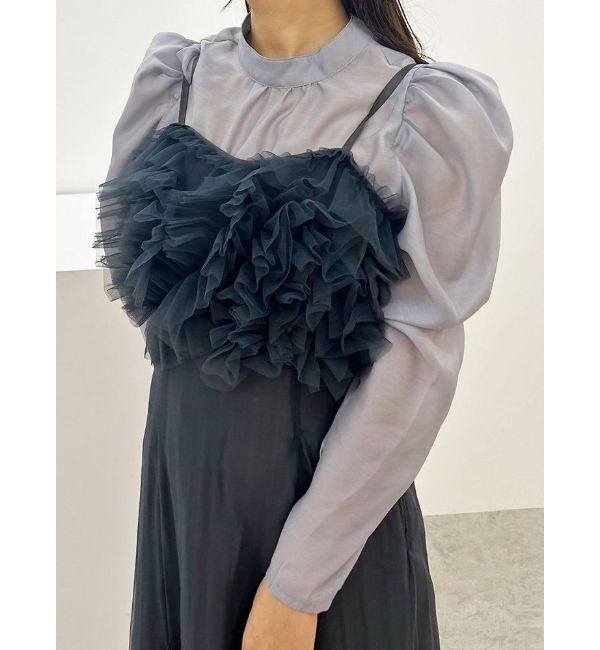 MERCURYDUO「チュールキャミワンピースxブラウスセット」|ワンピース|ネイビー