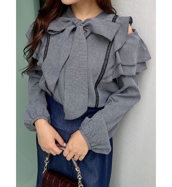 MERCURYDUO「2WAYオープンラッフルショルダーロングスリーブブラウス」|シャツ・ブラウス|