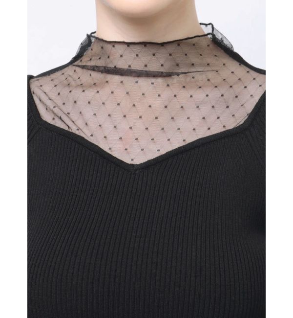 MERCURYDUO「ビットニットドットチュールドッキングワンピース」|ワンピース|