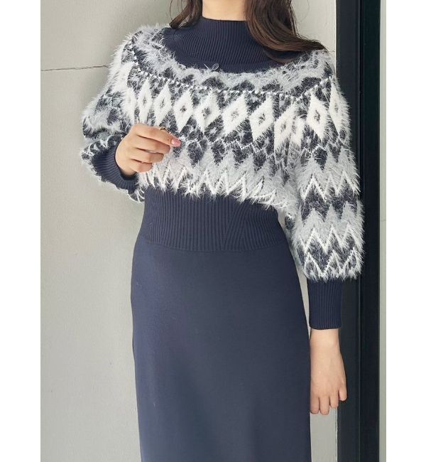 MERCURYDUO「ノルディックジャカードドッキングニットワンピース」|ワンピース|