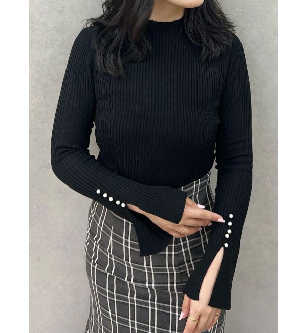 MERCURYDUO「パール付きフレアスリーブリブニット」|ニット・セーター|