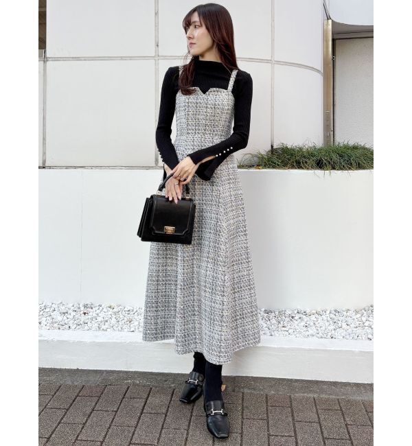 MERCURYDUO「パール付きフレアスリーブリブニット」|ニット・セーター|