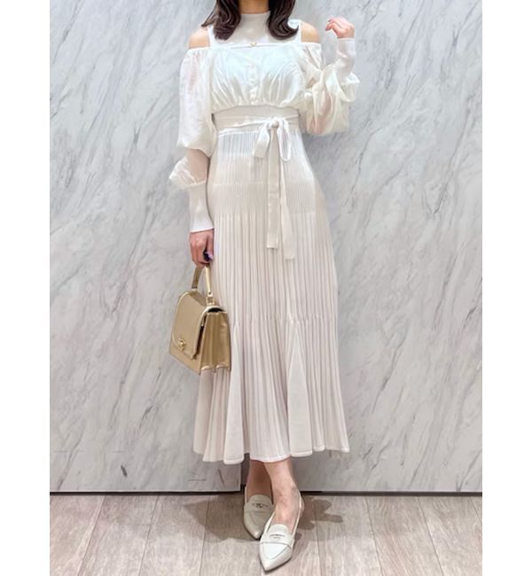 MERCURYDUO「シャツドッキングフレアニットワンピース」|ワンピース|オフホワイト