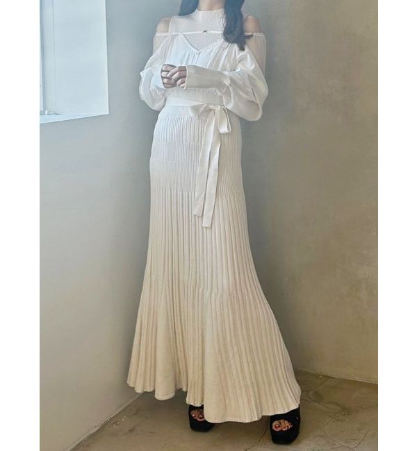 MERCURYDUO「シャツドッキングフレアニットワンピース」|ワンピース|