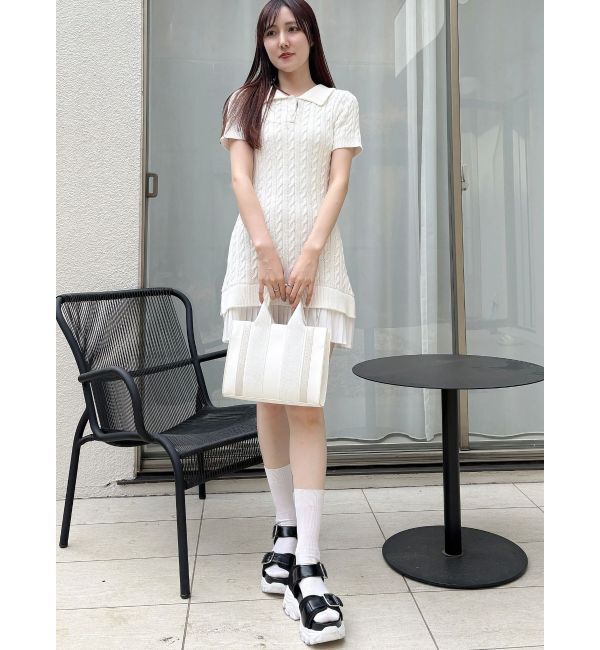 MERCURYDUO「異素材プリーツドッキングポロニットミニワンピース」|ワンピース|